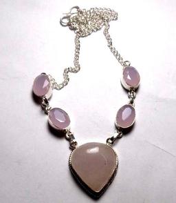 sterling silver pink opal necklace new designer high end beauty 22+ grams Stunning