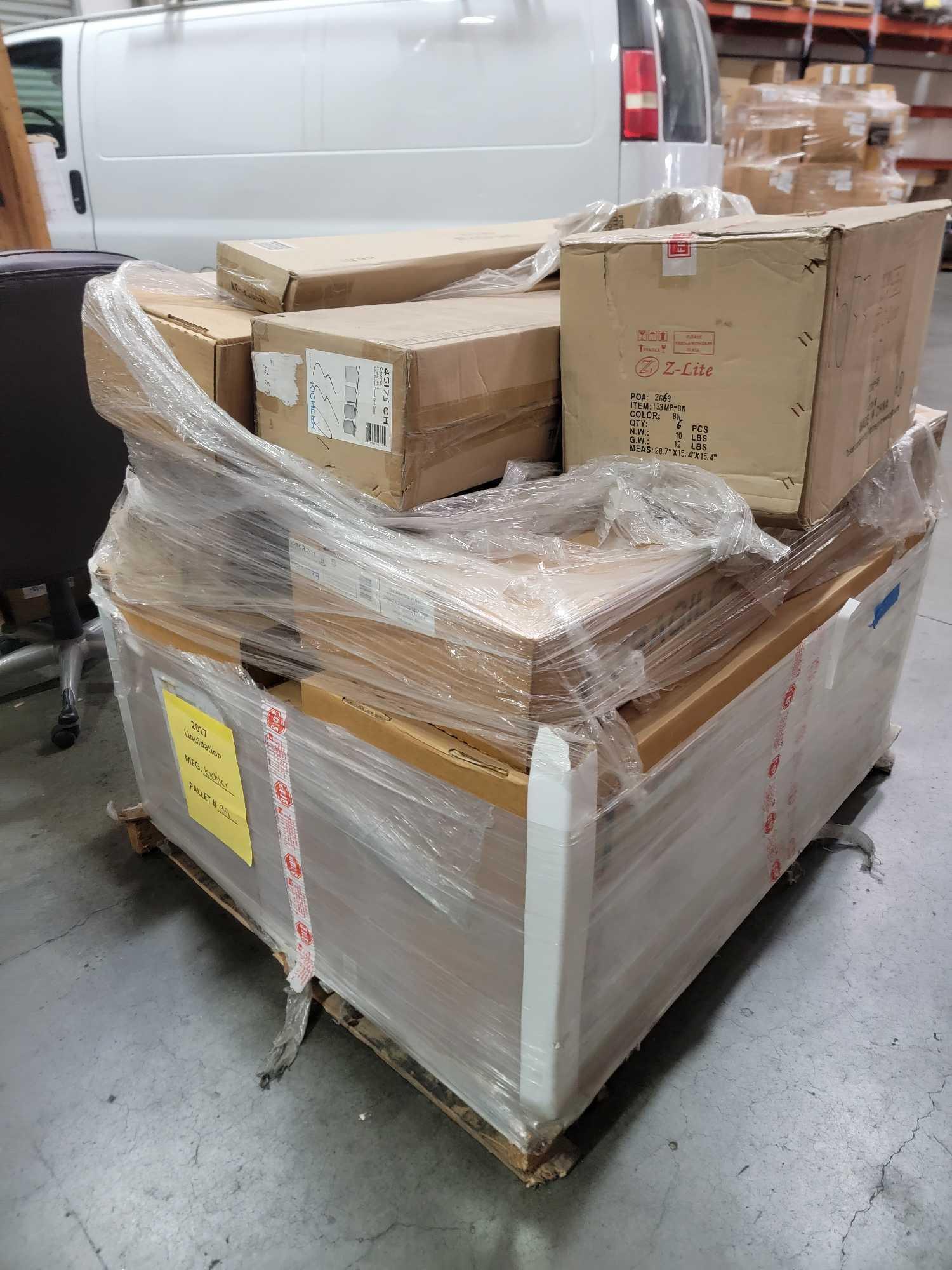 Pallet of Overstock Lighting, Kichler Lamps + Ballasts, Fixtures, 4 Light Chrome