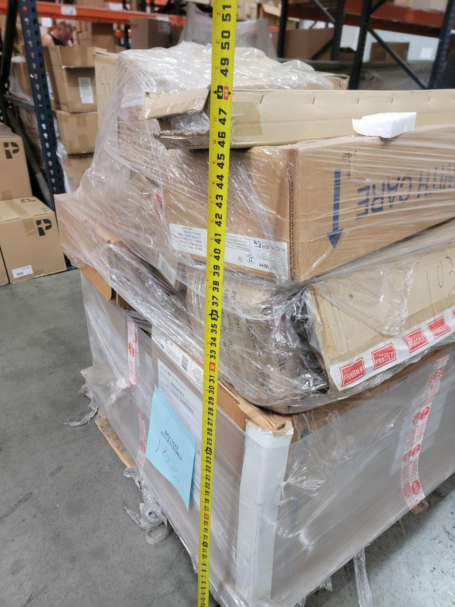 Pallet of Overstock Lighting, Kichler Lamps + Ballasts, Fixtures, 4 Light Chrome