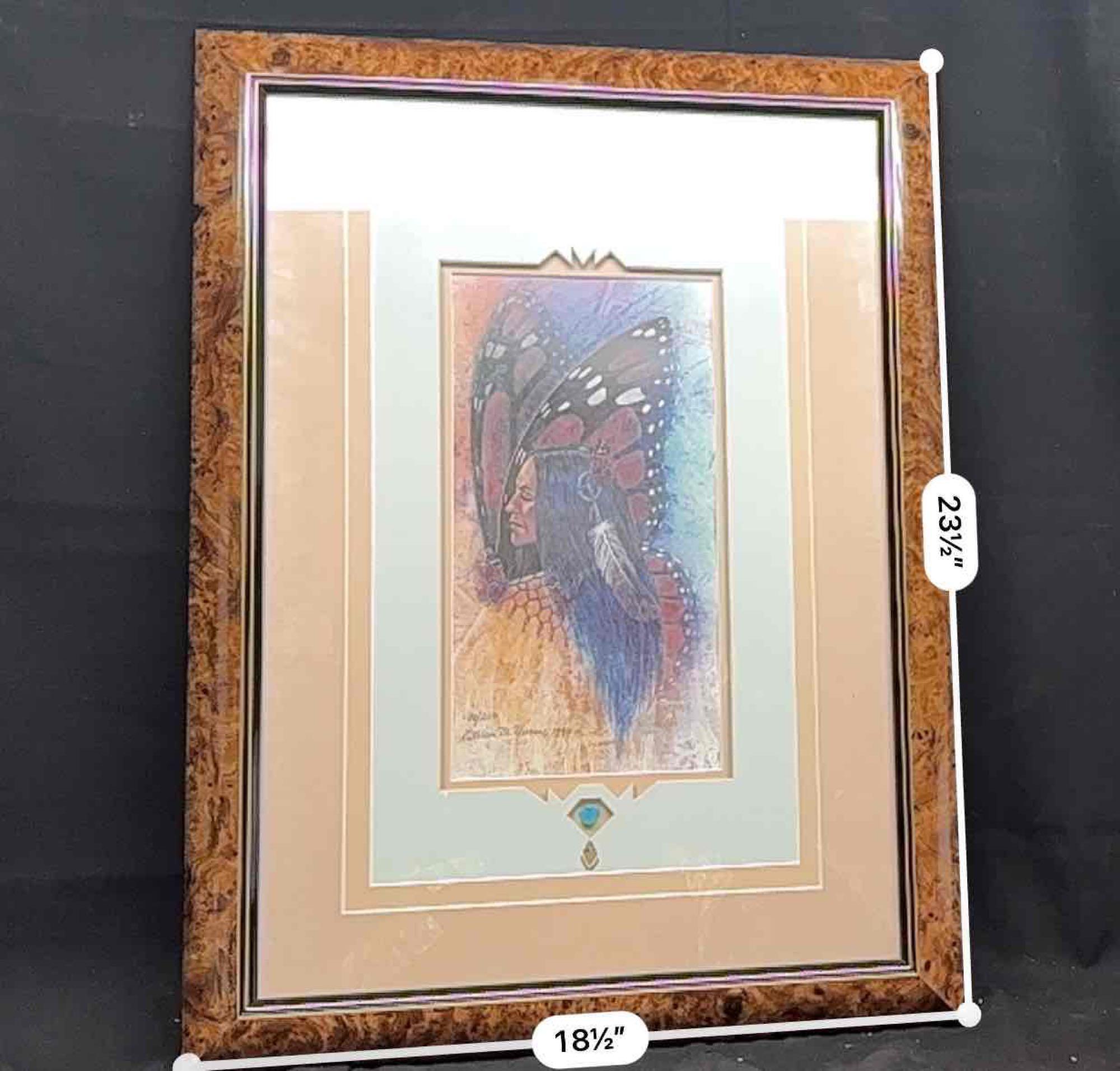 Framed Art A Northern Journey 9/250 Kathleen Morrow 1990 Lithograph w/ Turquoise
