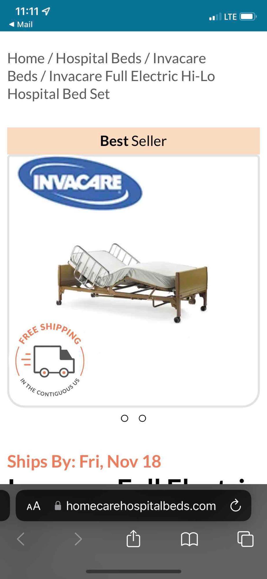 Invacare Hi-lo Full Electric Hospital bed Used.