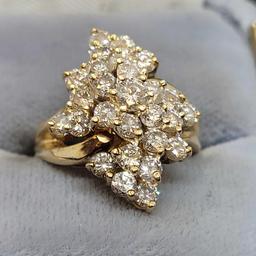 14K Yellow Gold Diamond Cluster Ring