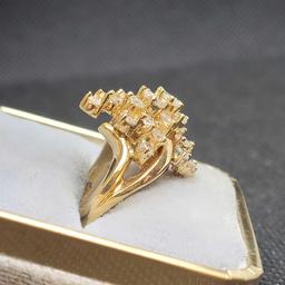 14K Yellow Gold Diamond Cluster Ring