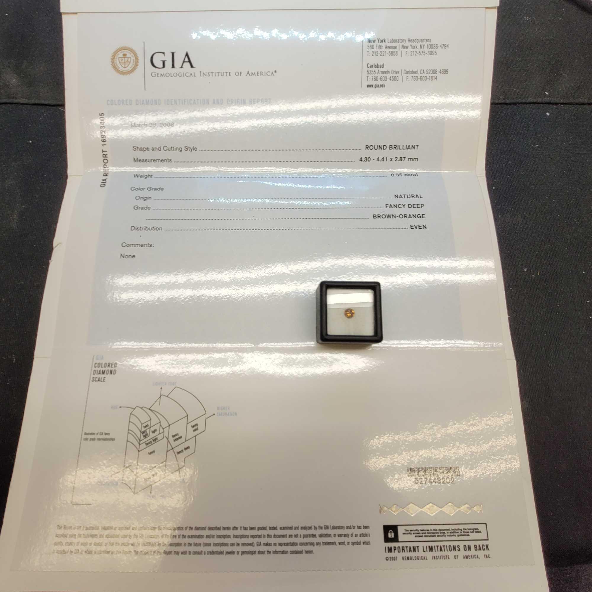 .35ct Round Brilliant Orange Diamond with GIA Report