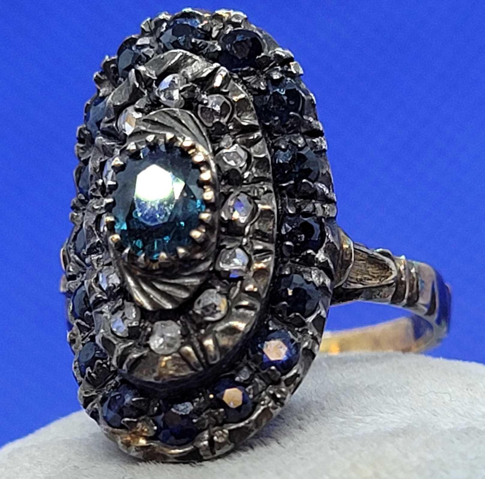 Vintage SAPPHIRE 14kt GOLD Cocktail Ring- Art Deco- Gorgeous! Must See! Heirloom Piece