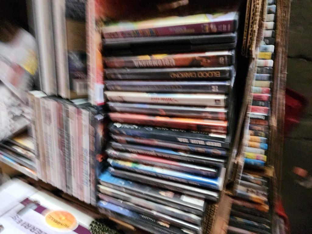 Monster DVD Lot CDs misc electronics large dog crate x2 trampolines etc