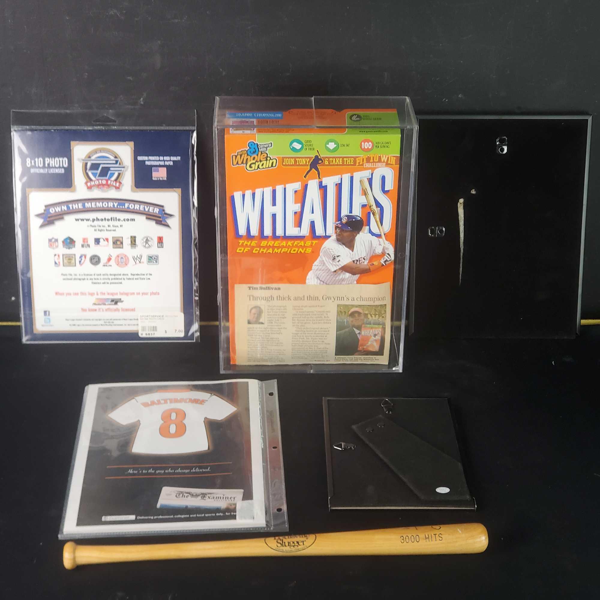Tony Gwynn memorabilia Wheaties box photos small baseball bat etc.