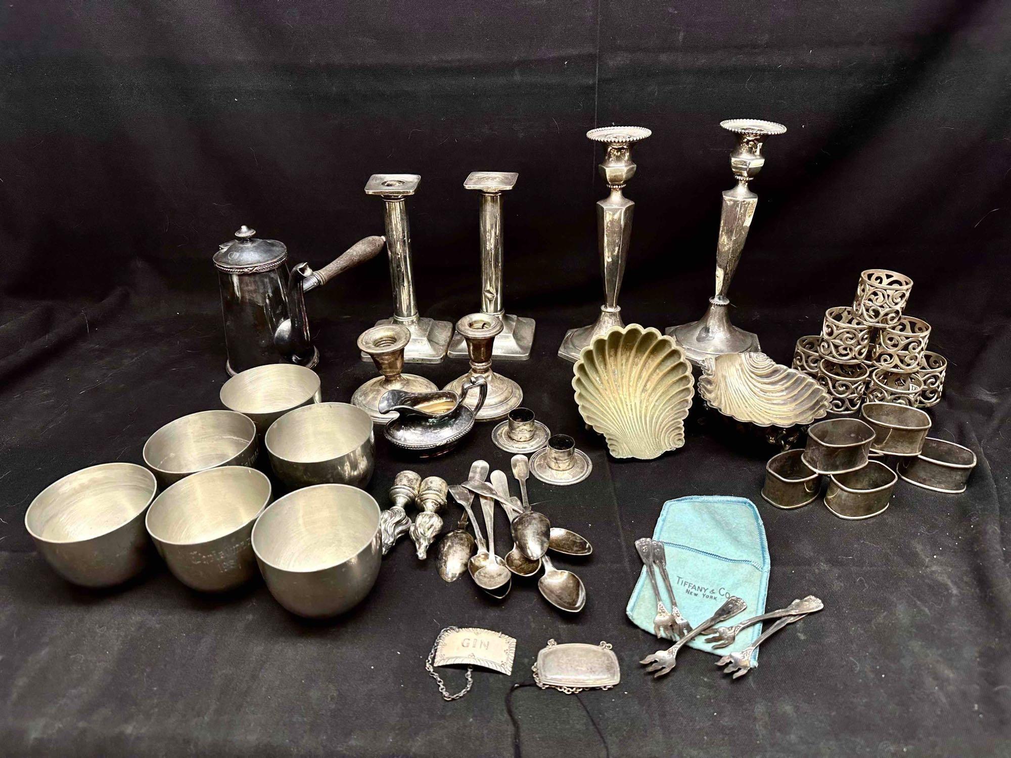 Sterling Silver and Some Plated Housewares, Pewter Cups, Tiffany n Co, Trianon more