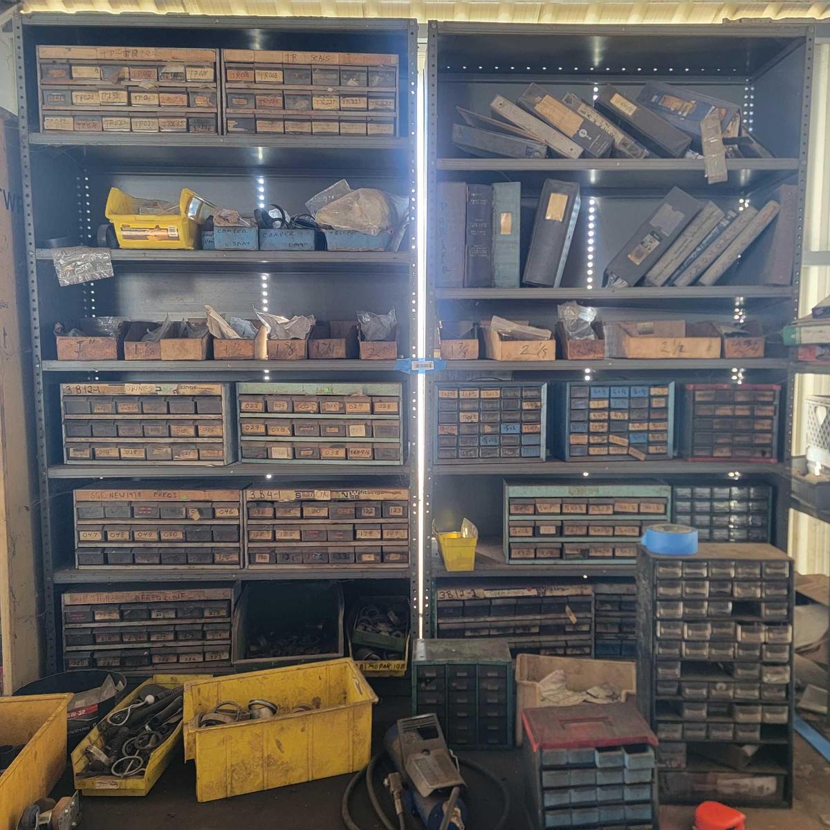 Storage Full of Hydraulic Components, Seals and Gaskets, Metals and Materials, Tools