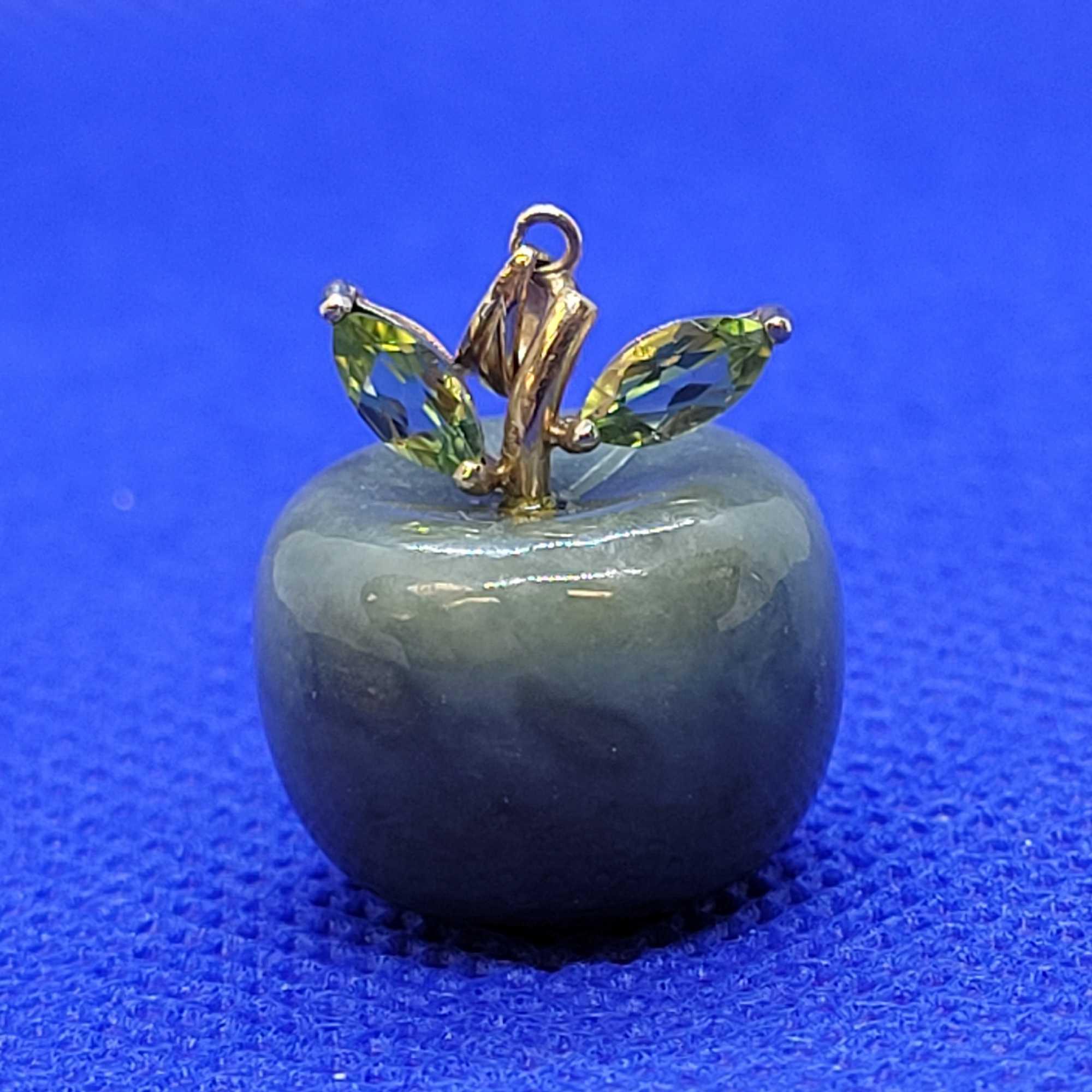 The cutest Apple Ever! Solid JADE Apple with GOLD and gem "leaves" Pendant