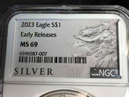 2023 Silver Eagle s$1 MS 69 NGC Graded Coin