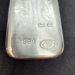 100oz .999 fine silver bar Assayers Refiners
