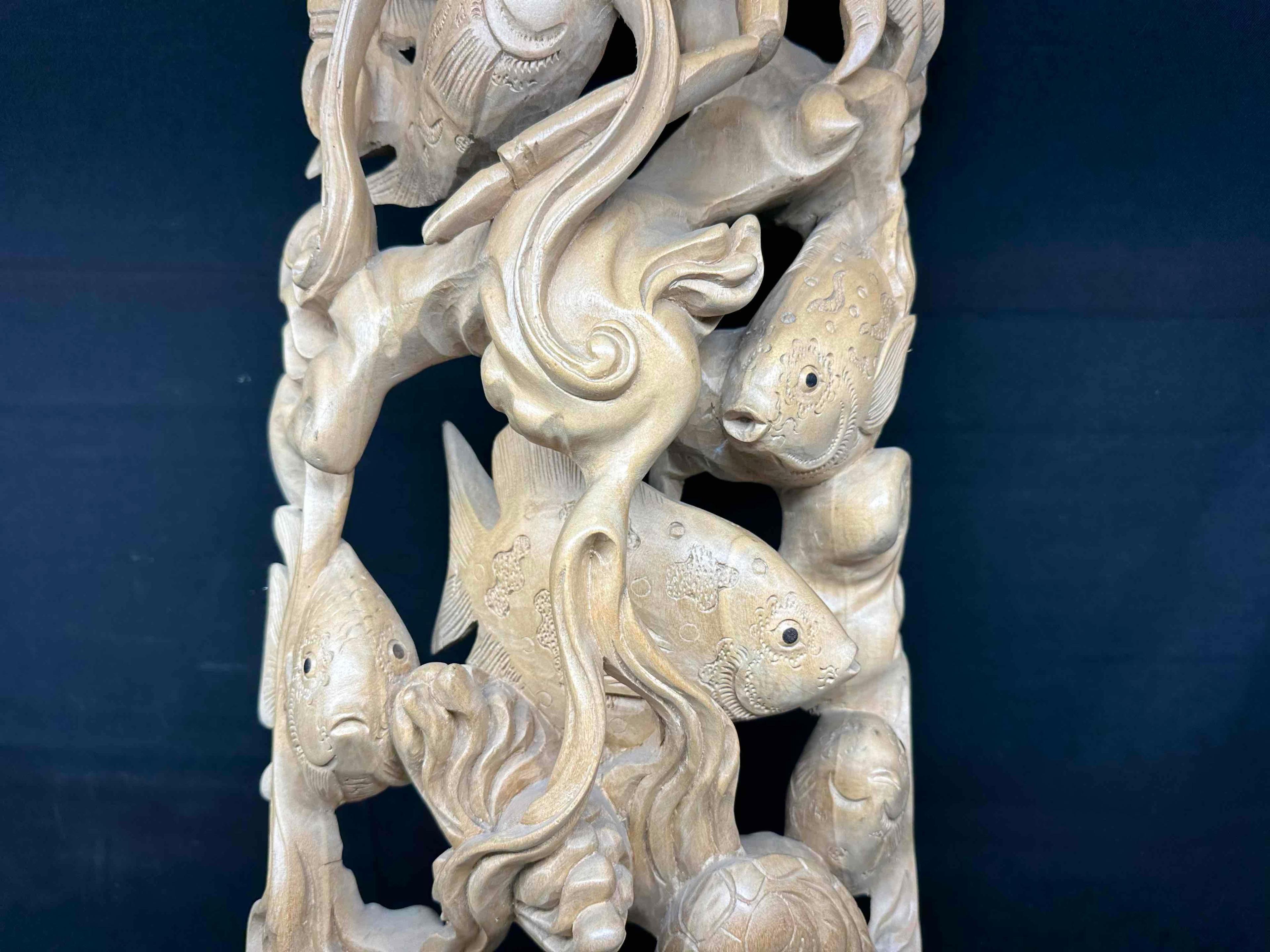 Large Fancy Solid Wood Hand Carved Sea Life Sculpture