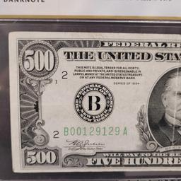 1934 $500 Federal Reserve Note PCGS-B VF25 Dark Green Seal Banknote