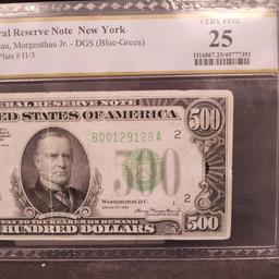 1934 $500 Federal Reserve Note PCGS-B VF25 Dark Green Seal Banknote