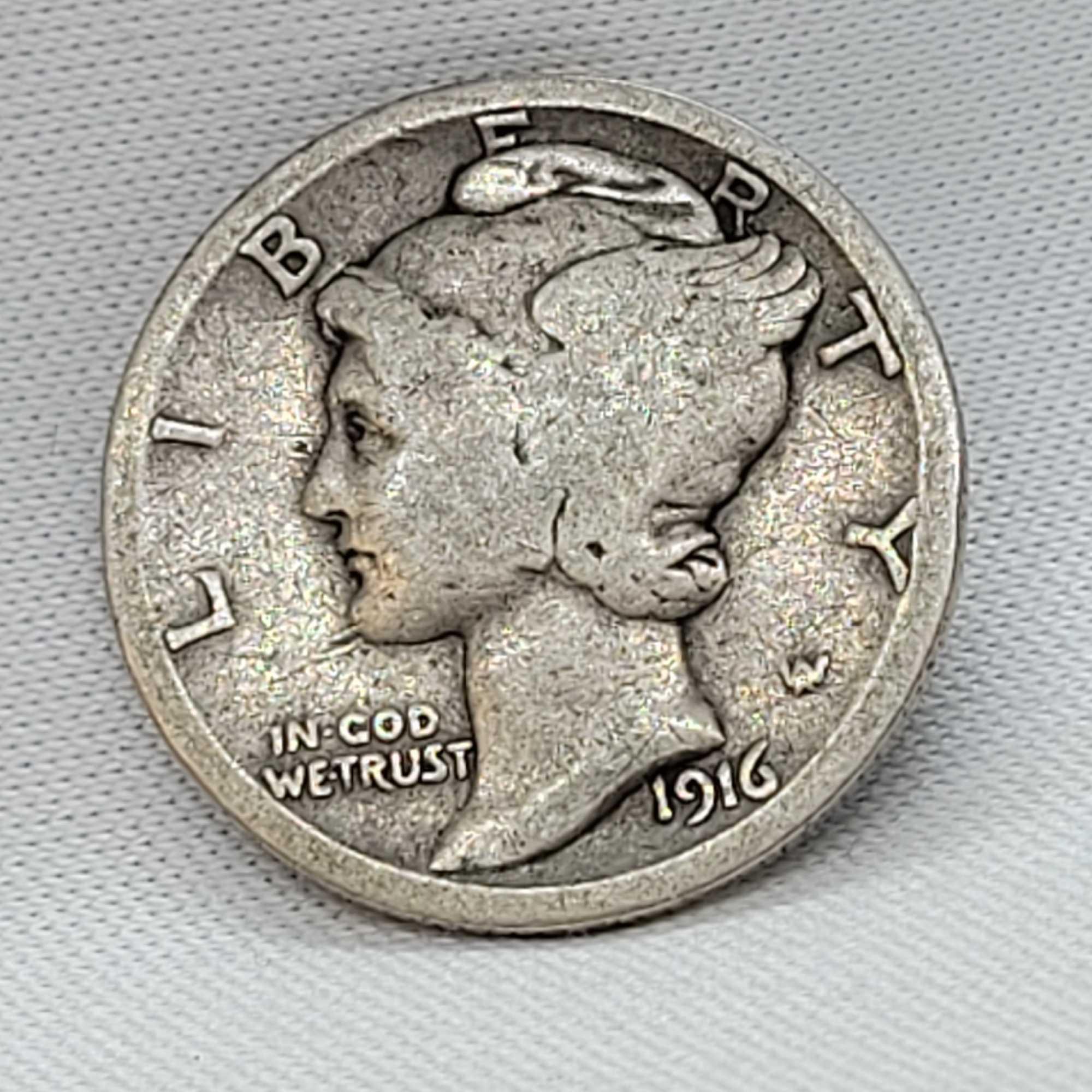 1916-D Mercury Dime Problem-Free Good Key Date 264,000 Mintage