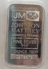 JM 1 Troy Oz .999 Fine Silver Bar