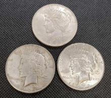 (3) 1922 Silver Peace Dollars 90% Silver Coins