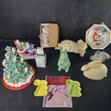 Box of misc. Christmas/Easter rabbits decor