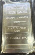 NTR 10 Troy Oz .999 Fine Silver Bar
