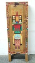 Southwestern Native American Folk Art Painted Rustic Cabinet Cupboard, Kachina Design.