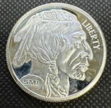 SMI 1 Troy Oz .999 Fine Silver Buffalo Indian Head Round Bullion Coin