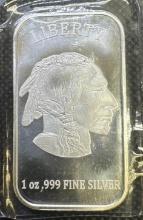 1 Troy Oz .999 Fine Silver Buffalo Indian Head Bullion Bar