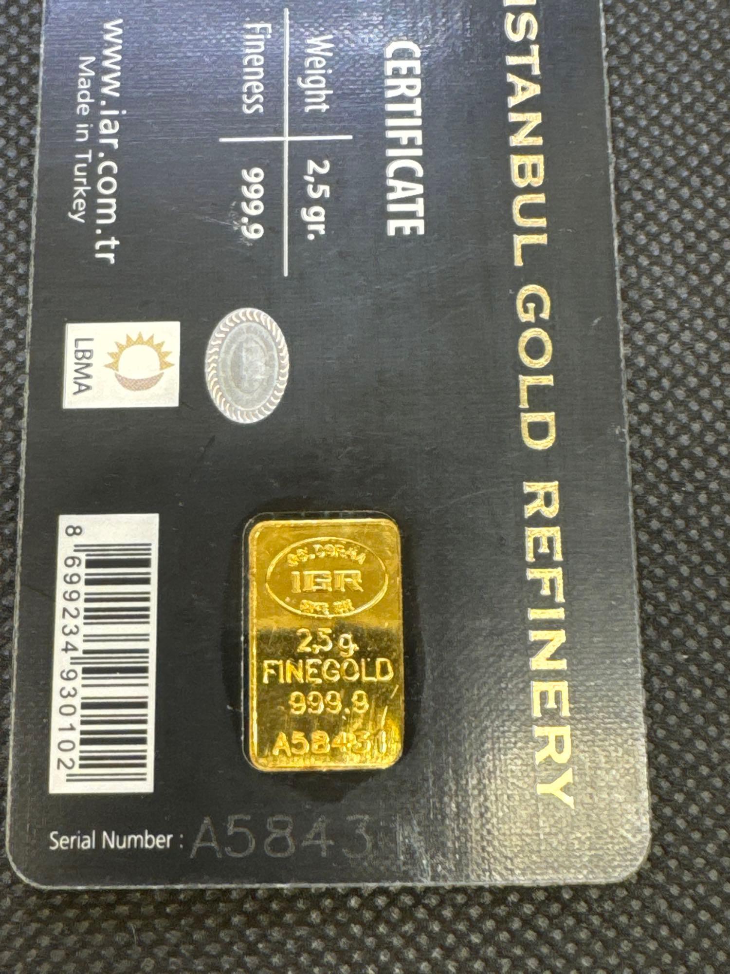 Muckleshoot Casion 2.5 Gram 999.9 Fine Gold Bar