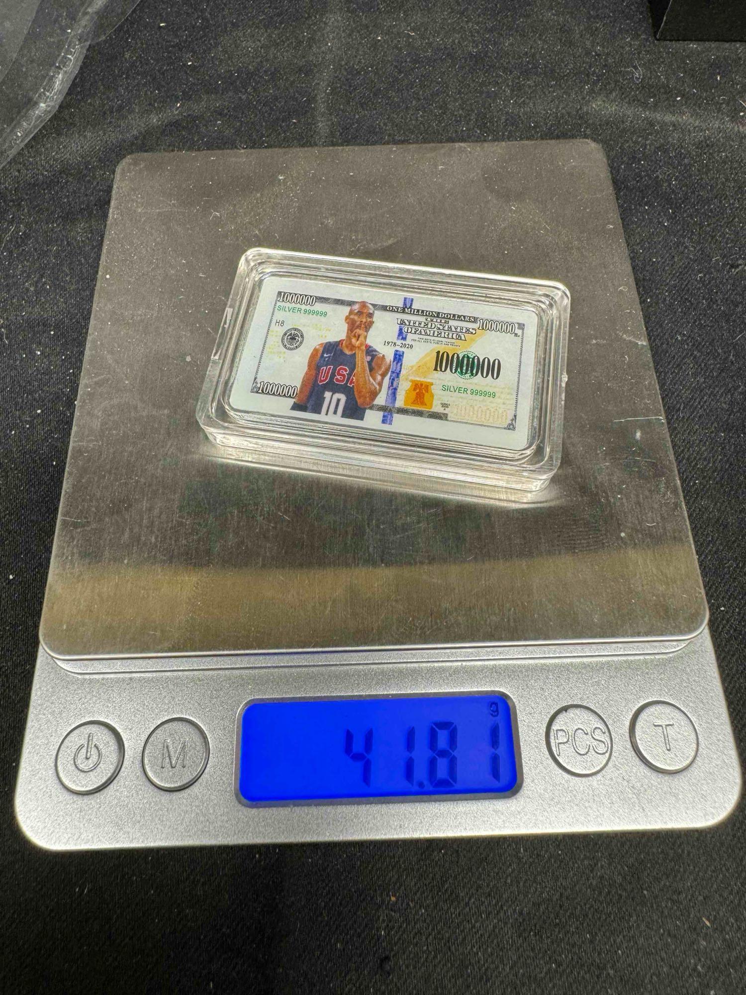 99.9 Silver Plated Kobe Bryant Bar 41.8g Total