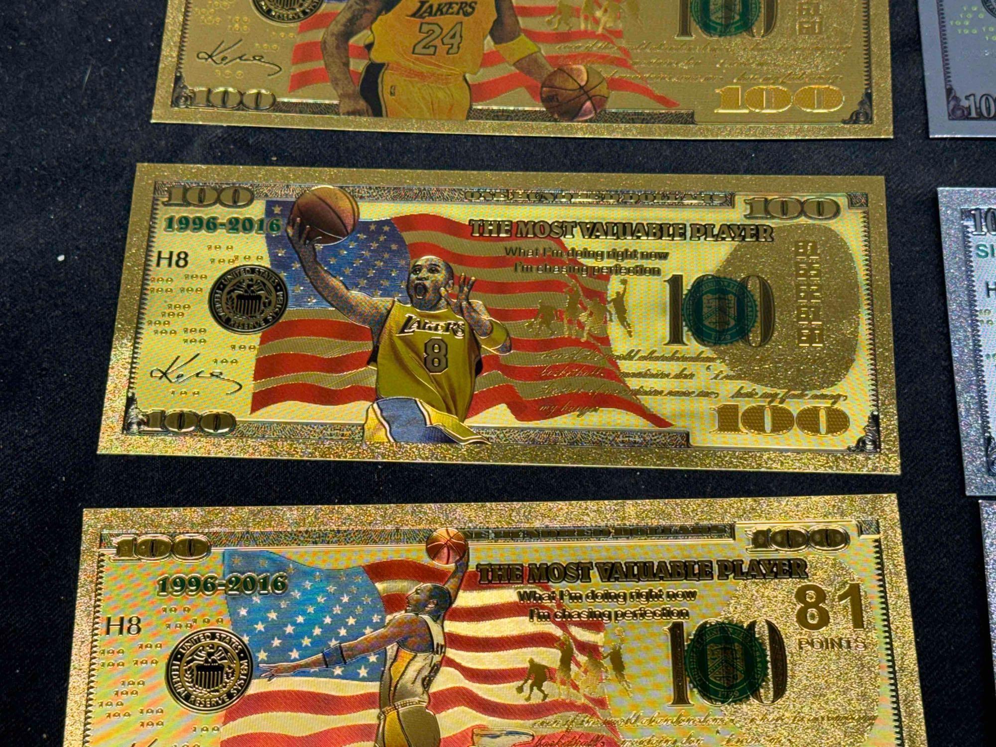 8 99.9 24k Gold Plated Kobe Bryant Banknote Bills