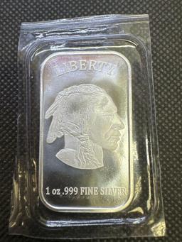 1 Troy Oz .999 Fine Silver Buffalo Indian Head Round Bullion Bar