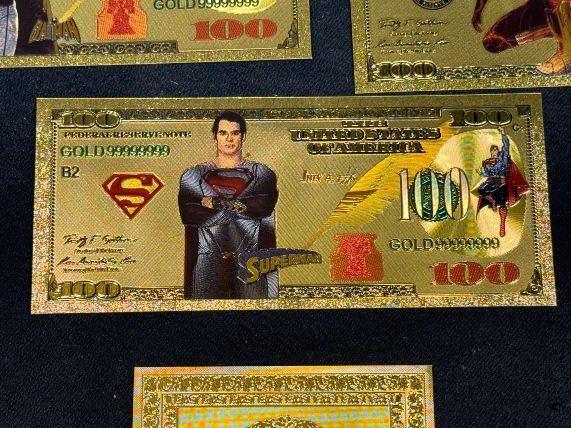 7 99.9 24k Gold Plated DC Comics Banknote Bills Superman, Batman, Flash more