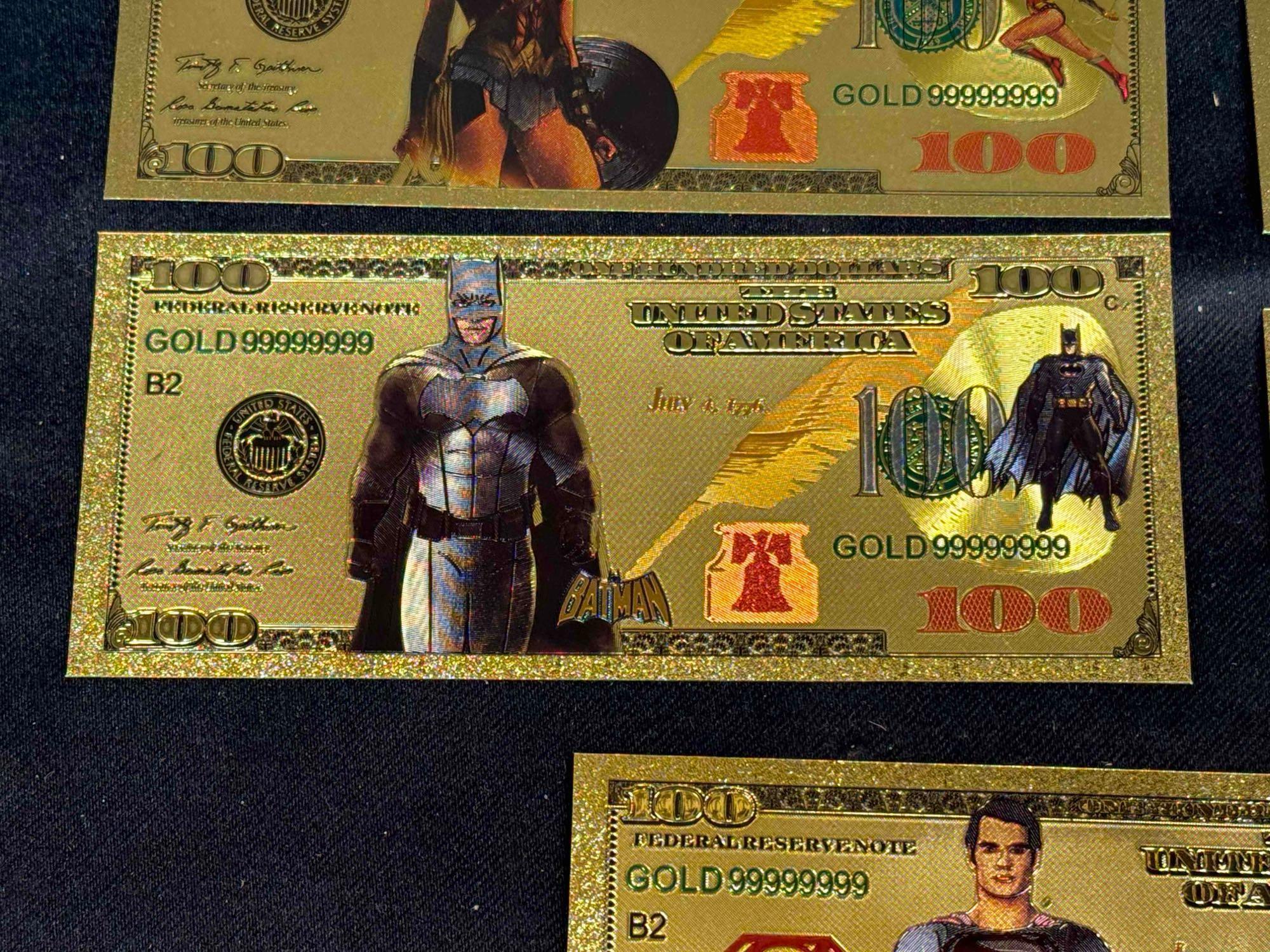 7 99.9 24k Gold Plated DC Comics Banknote Bills Superman, Batman, Flash more