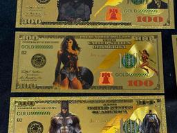 7 99.9 24k Gold Plated DC Comics Banknote Bills Superman, Batman, Flash more