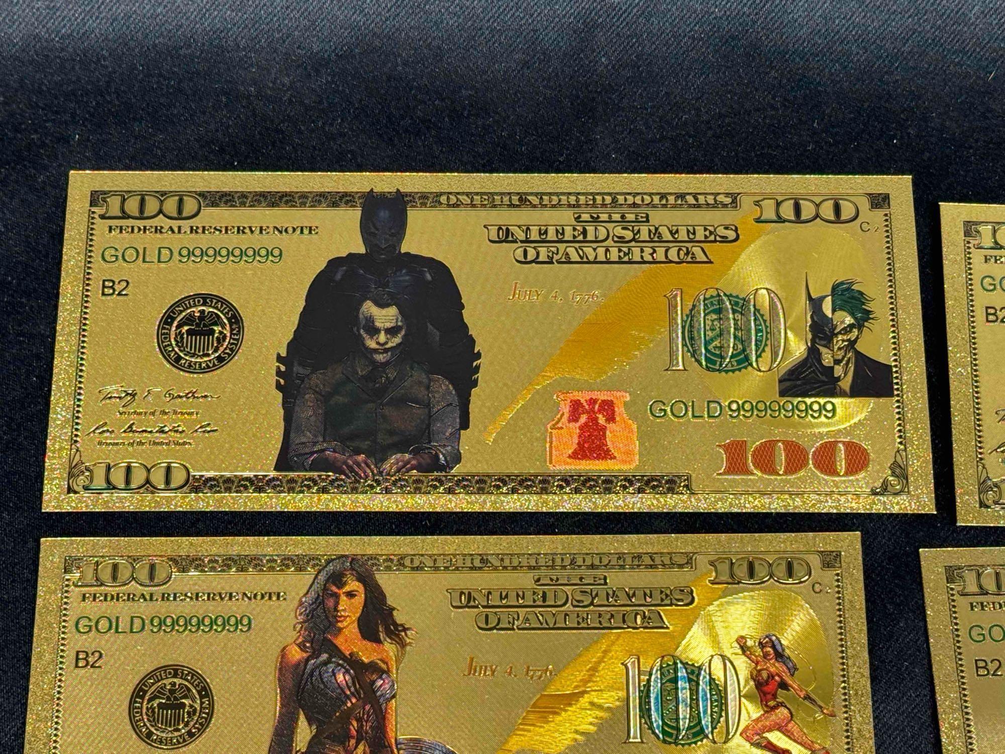7 99.9 24k Gold Plated DC Comics Banknote Bills Superman, Batman, Flash more