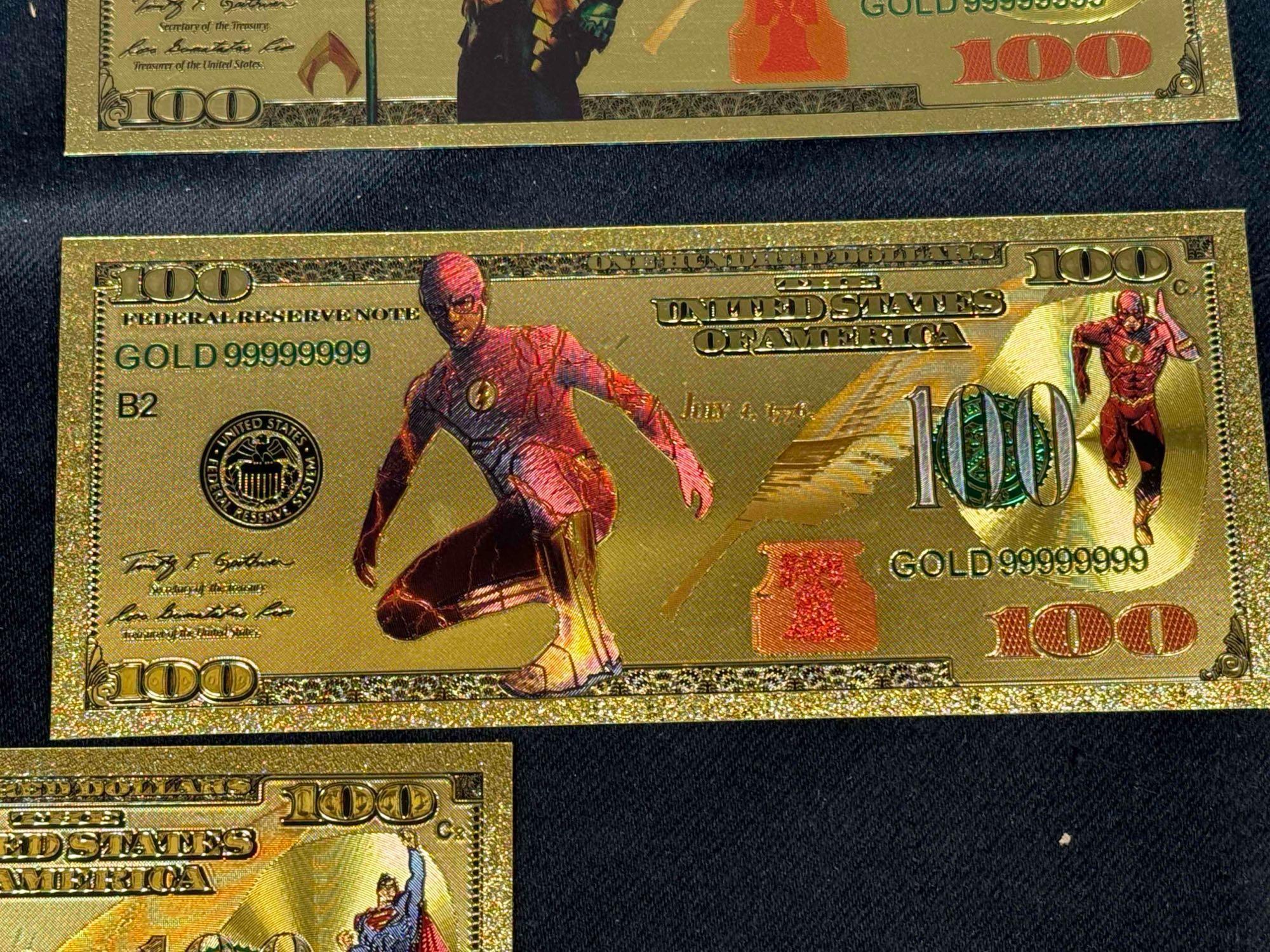 7 99.9 24k Gold Plated DC Comics Banknote Bills Superman, Batman, Flash more