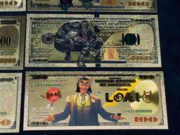 Golden Marvel Comics Banknote Bills Loki, Spider Man Thor more