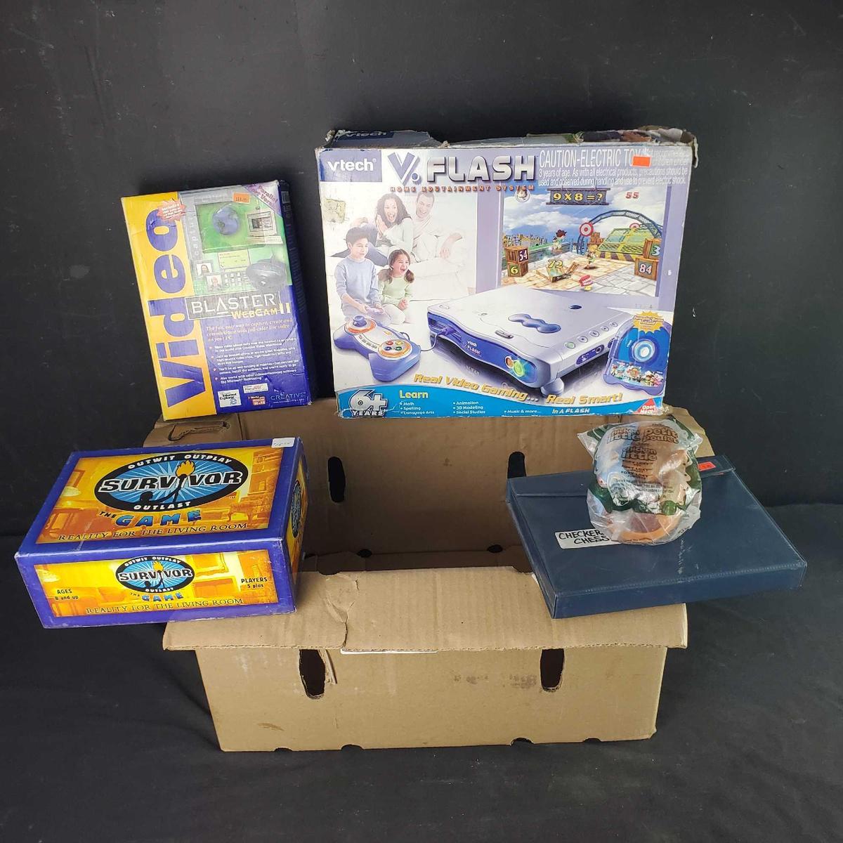 Box of games V.Flash Edutainment system Blaster webcam 2 Suvivor chess/checkers