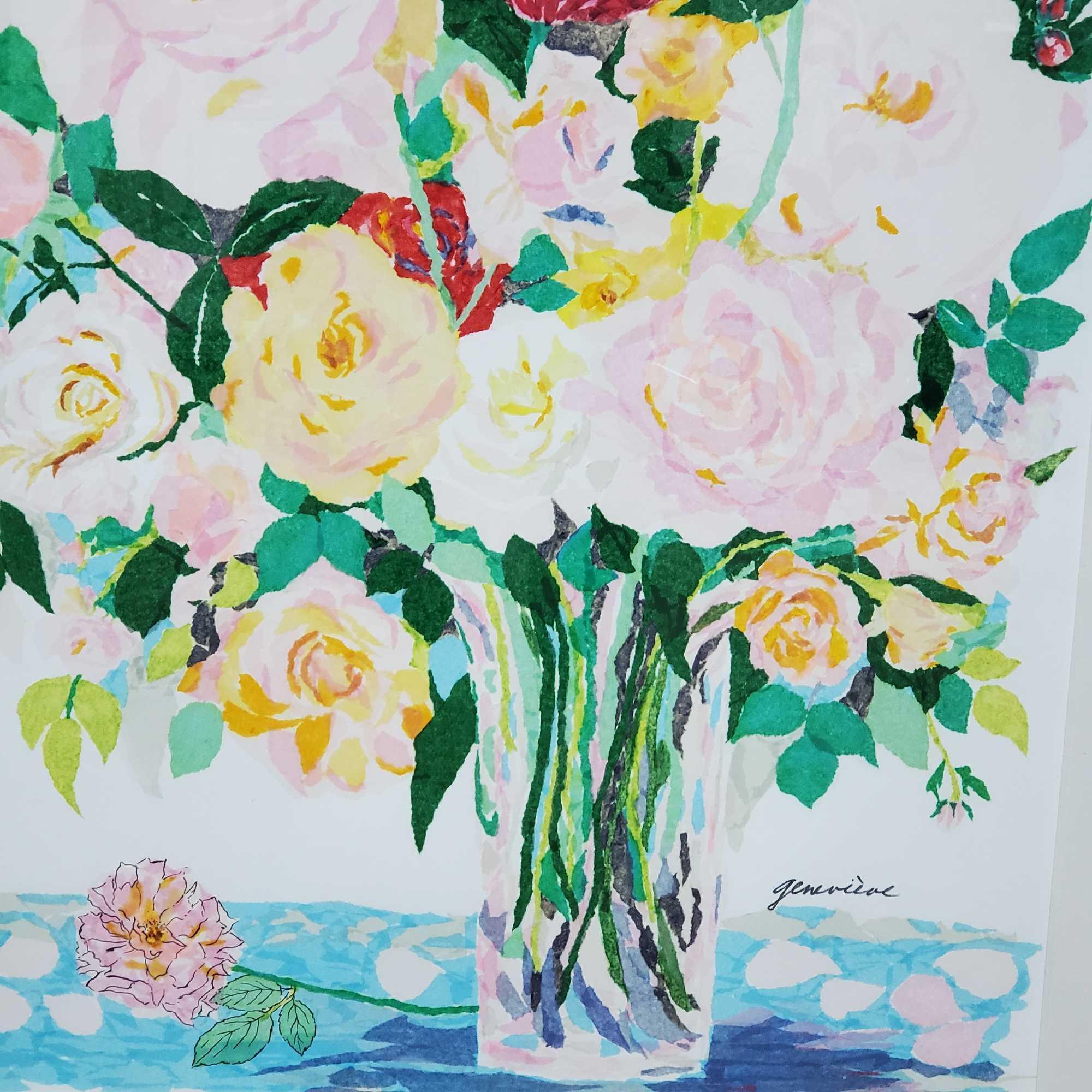 Large Framed LARGE ROSE BOUQUET signed Genevieve Taunis Wexler