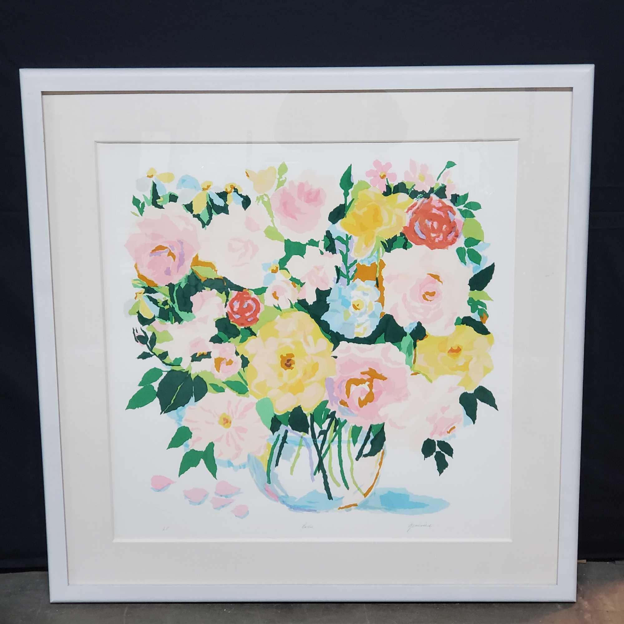 Large framed artist proof titled Roses signed Genevieve