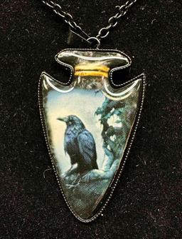 Unique Crow Design Arrowhead Pendant Necklace