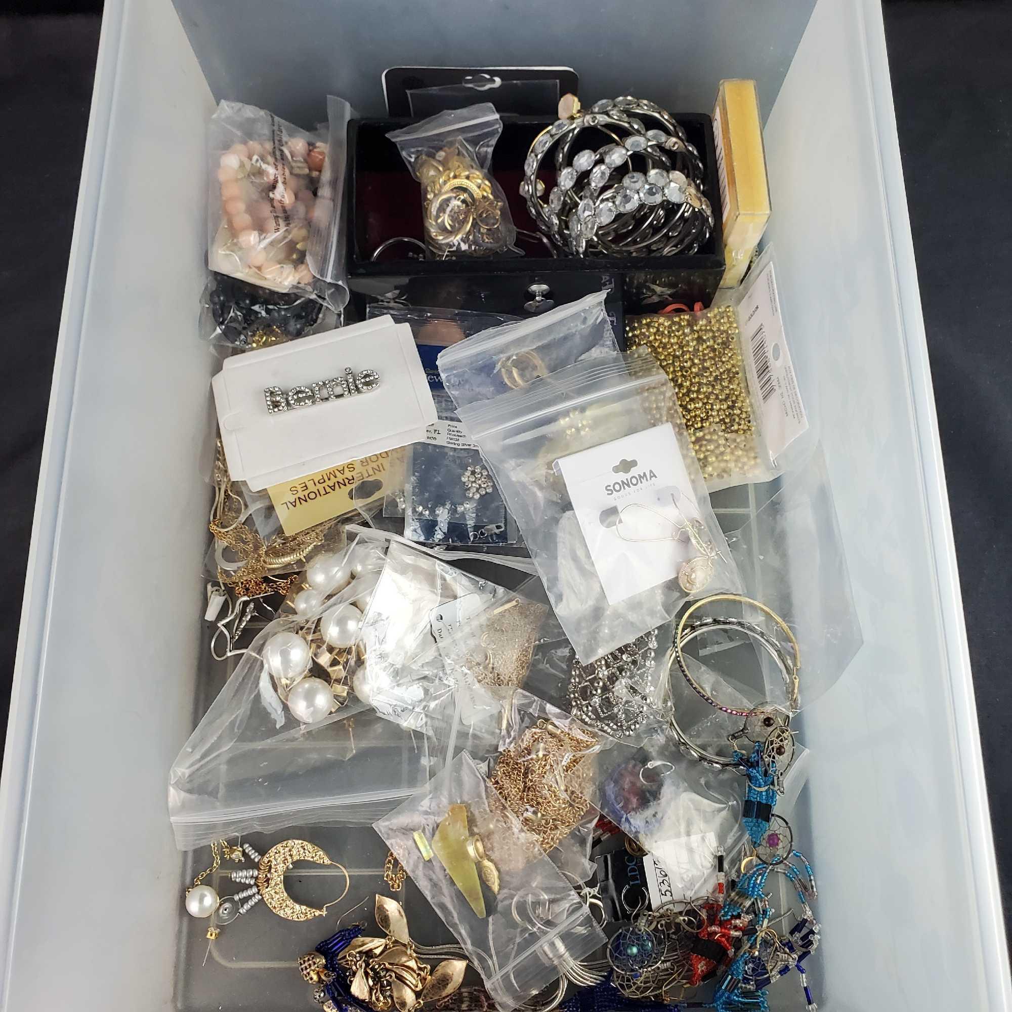 Bin misc costume jewelry necklaces earrings bracelets etc.