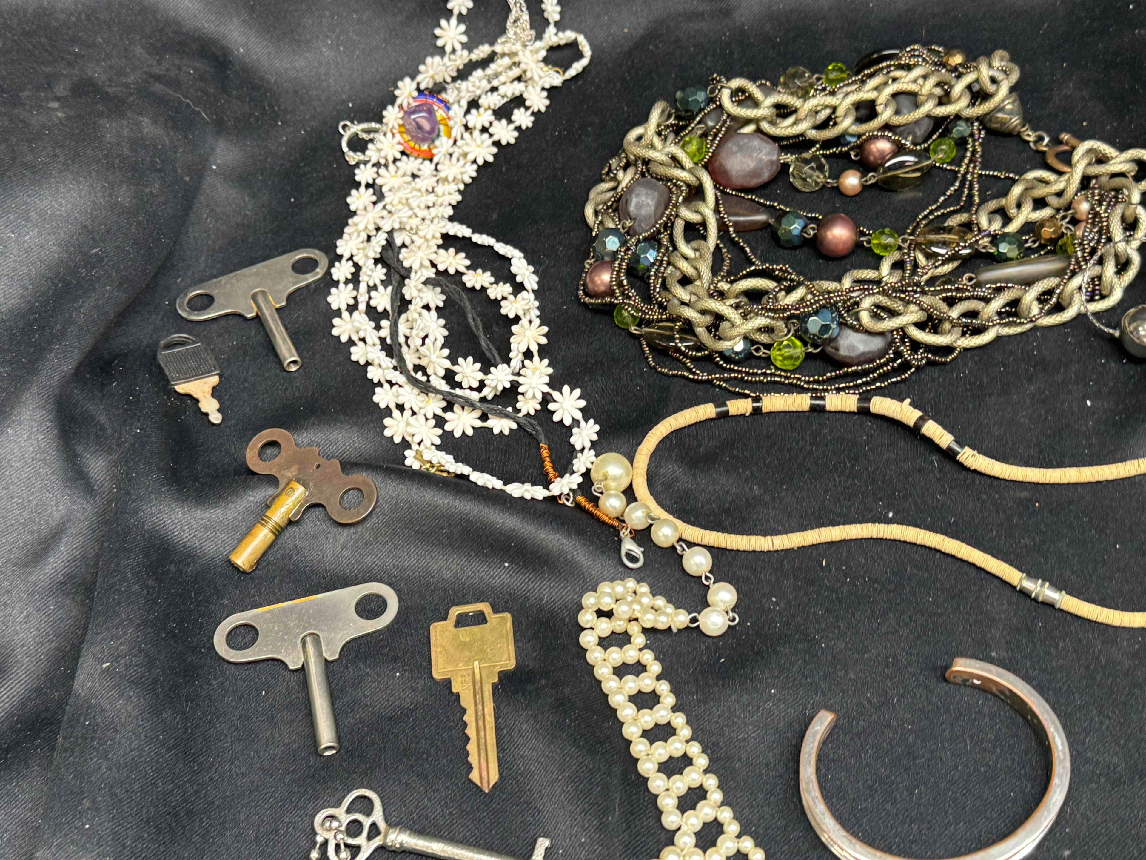 Fancy Costume Jewelry . Necklaces, Bracelets, Rings, Old Keys more