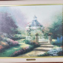 Framed oil/canvas artwork titled The Hidden Gazebo signed Thomas kinkade