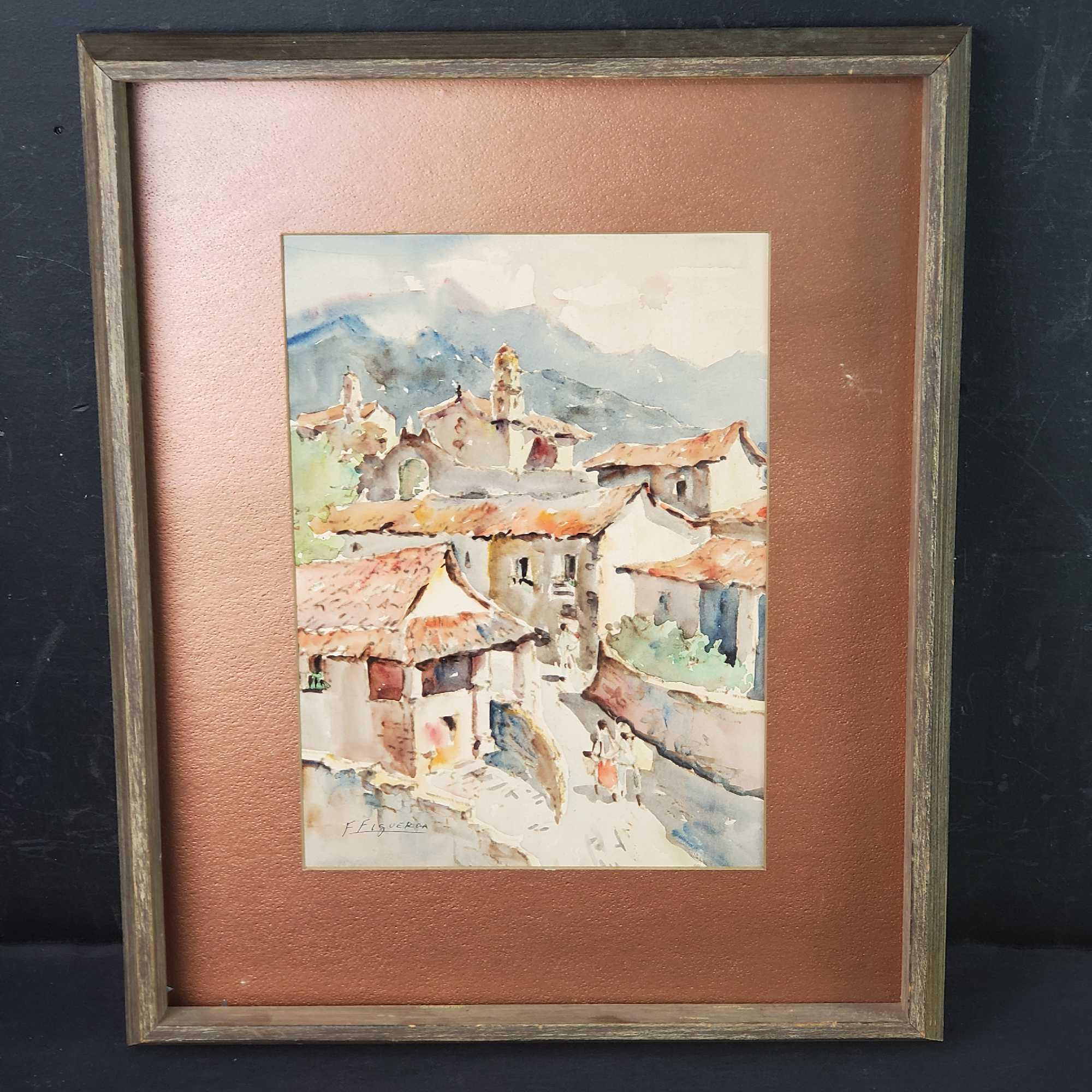 Framed watercolor artwork signed Fidel Figueroa