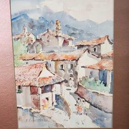 Framed watercolor artwork signed Fidel Figueroa