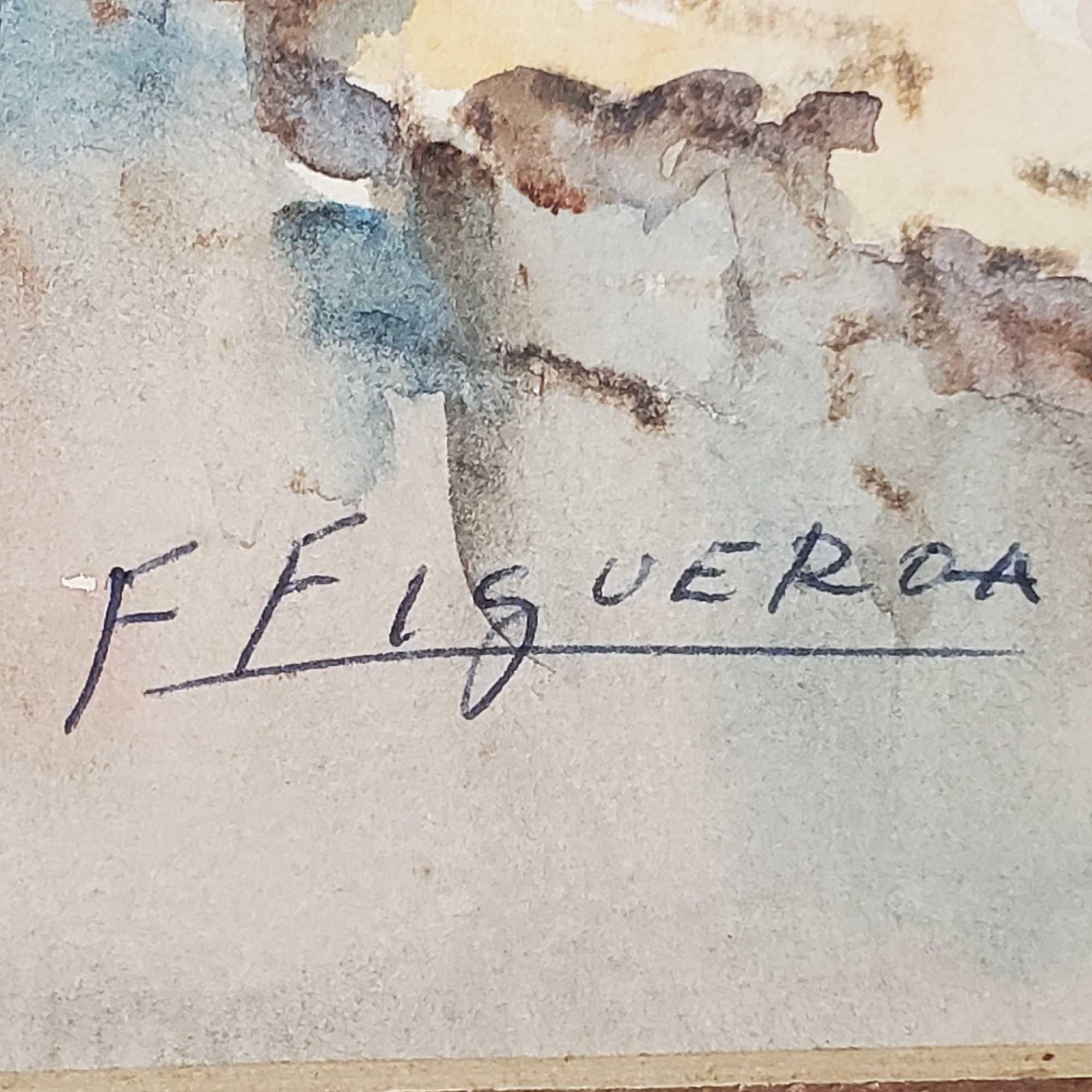 Framed watercolor artwork signed Fidel Figueroa