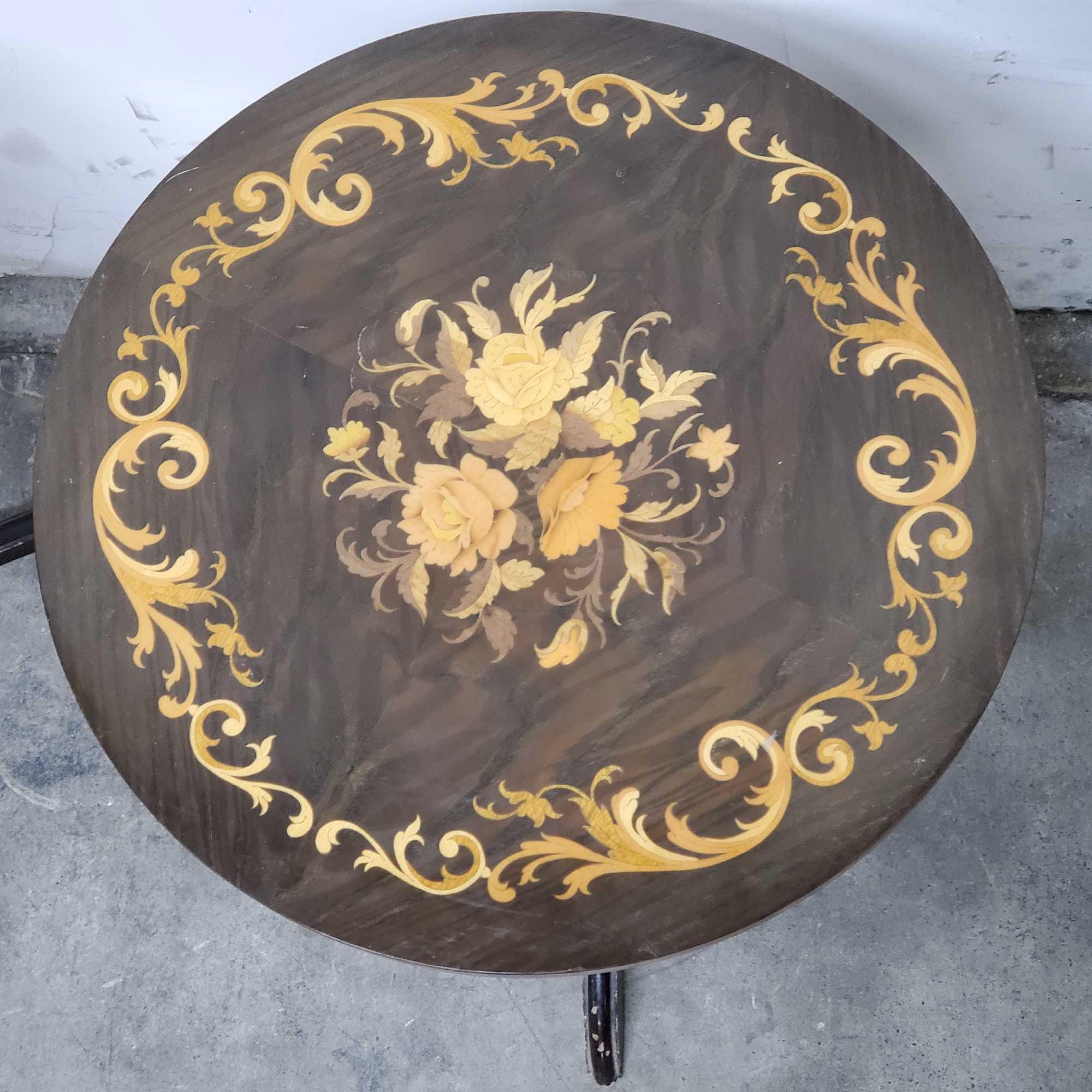 2 Vintage Italian floral design tables with inlaid wood