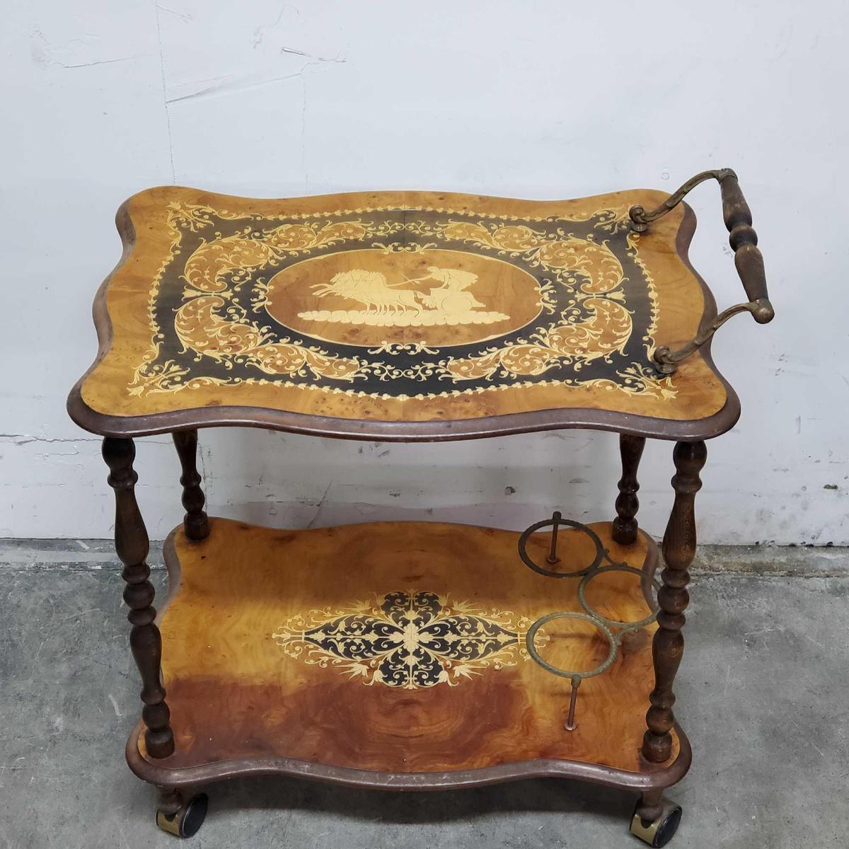 vintage Sorrento Italian-style Inlaid Serving Cart