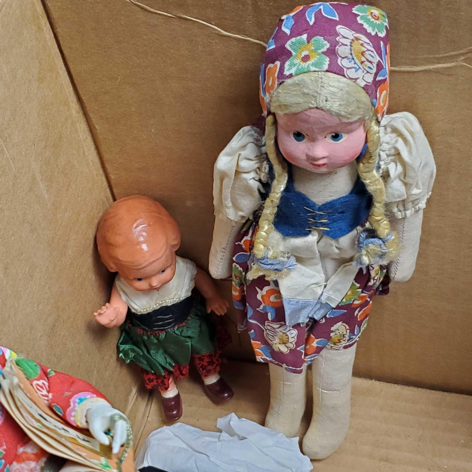 Box of misc. dolls porcelain figurines etc.